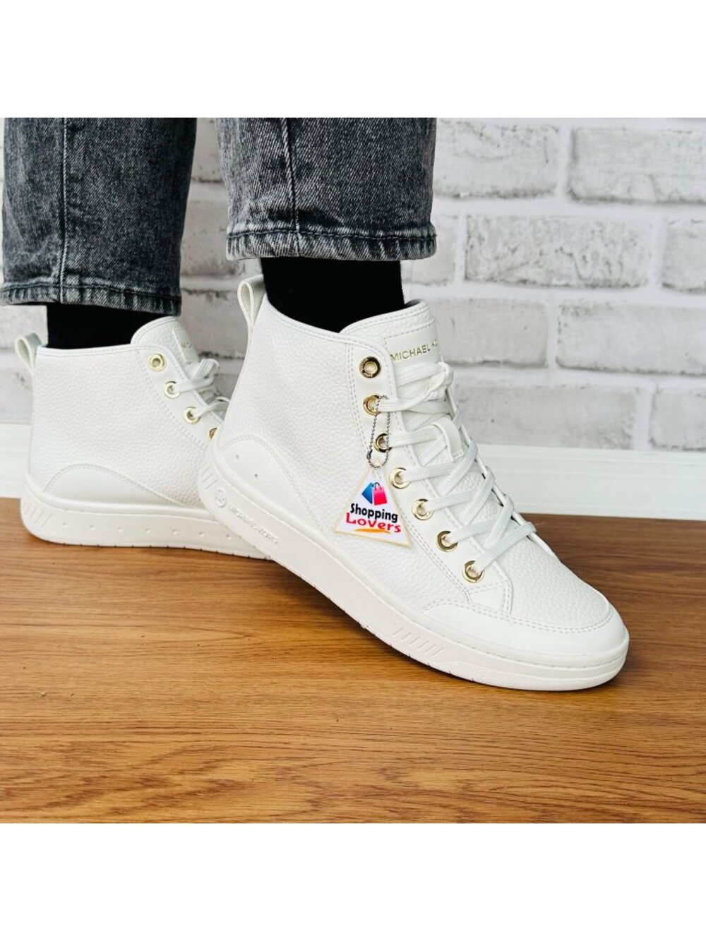 ⭐Michael Kors Shea MK White Gold Leather Designer Women Shoes Sneakers Sz 7M New